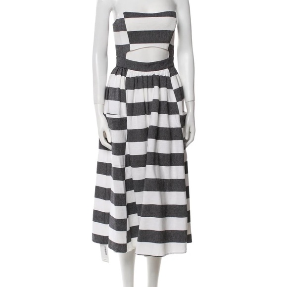 RARE Mara Hoffman Striped Gray and White Cutout Midi Dress NWT - Picture 4 of 15